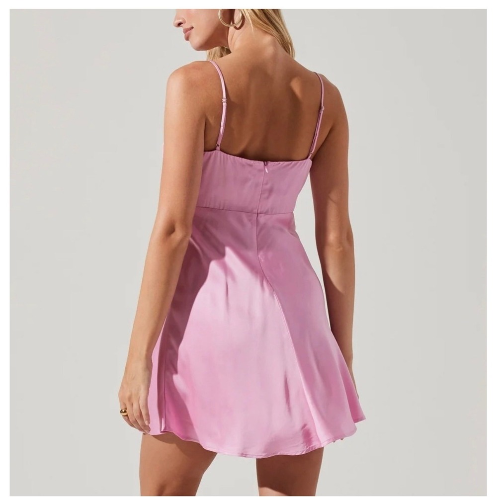 ASTR THE LABEL Ellison Satin Ruched Slip Mini Dress Baby Pink Coquette Sz XS - Picture 3 of 9